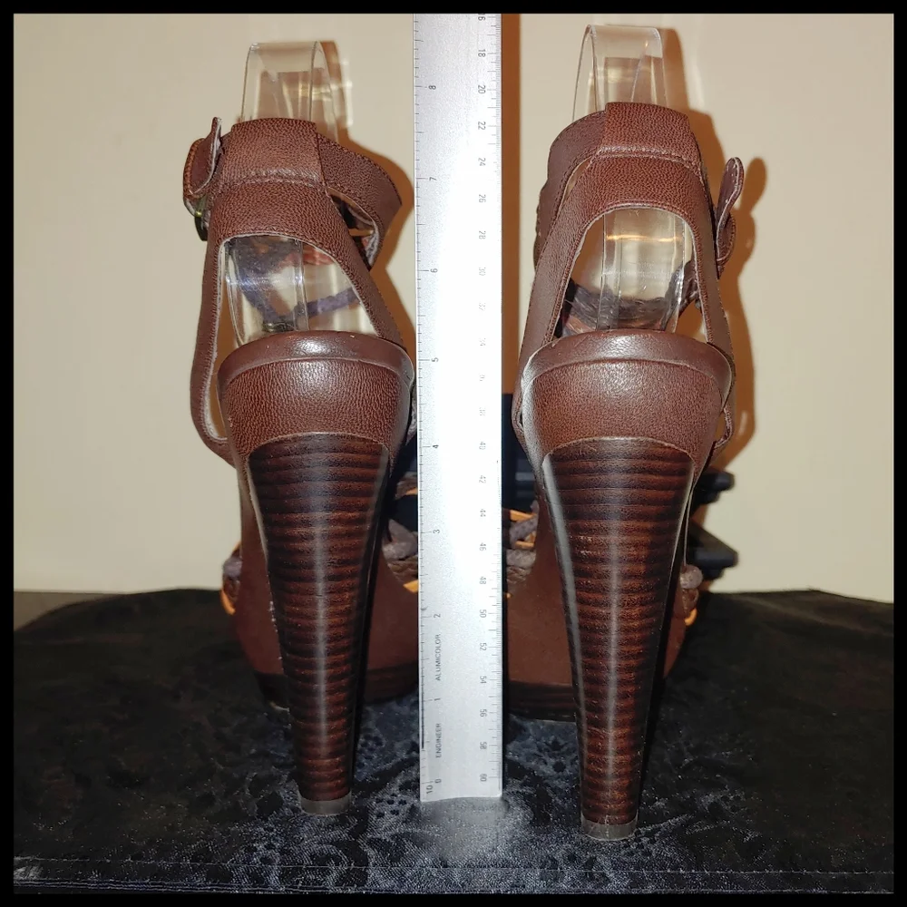 Aldo Brown Heeled Platform Sandals - Picture 5 of 13
